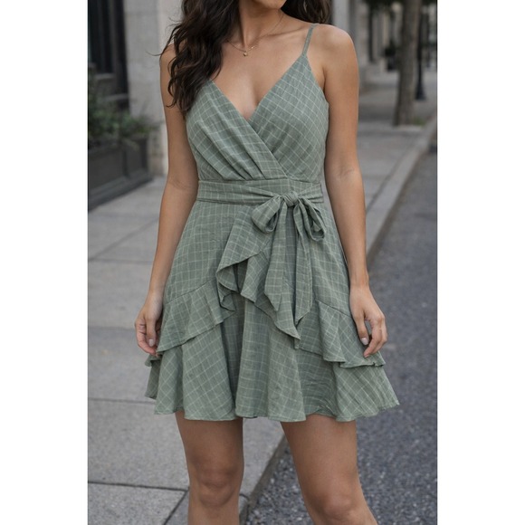 Trixxi Dresses & Skirts - Ruffle Tiered Sage Green  mini dress size M flare cami Top Fairycore  Dainty